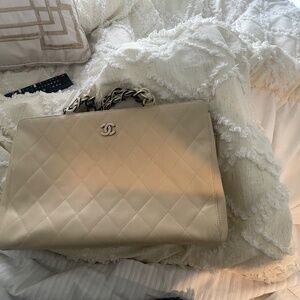 CHANEL Lambskin Quilted CC Shoulder Bag Beige